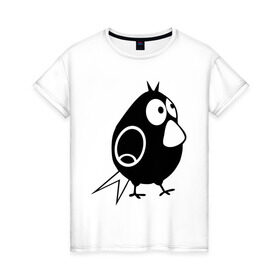 Женская футболка хлопок с принтом Забавная птичка в Екатеринбурге, 100% хлопок | прямой крой, круглый вырез горловины, длина до линии бедер, слегка спущенное плечо | воробей | животные | забавная птичка | прикольные картинки