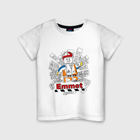 Детская футболка хлопок с принтом Emmet в Екатеринбурге, 100% хлопок | круглый вырез горловины, полуприлегающий силуэт, длина до линии бедер | 