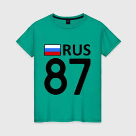 Женская футболка хлопок с принтом Чукотский АО (87) в Екатеринбурге, 100% хлопок | прямой крой, круглый вырез горловины, длина до линии бедер, слегка спущенное плечо | 