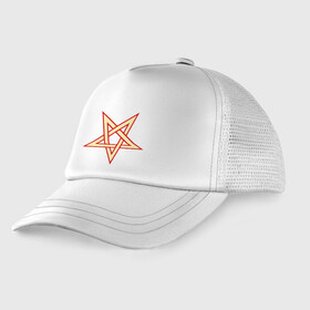 Детская кепка тракер с принтом Звезда пентограмма в Екатеринбурге, Козырек - 100% хлопок. Кепка - 100% полиэстер, Задняя часть - сетка | универсальный размер, пластиковая застёжка | дьяволы | звезда пентограмма | монстры | привидения | свет