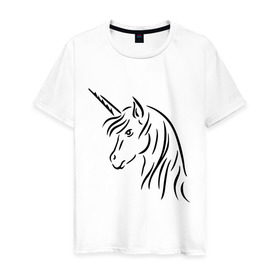 Мужская футболка хлопок с принтом Единорог в Екатеринбурге, 100% хлопок | прямой крой, круглый вырез горловины, длина до линии бедер, слегка спущенное плечо. | unicorn | единорог | животные | лошадь | рог