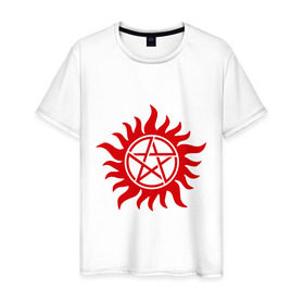 Мужская футболка хлопок с принтом Огненная пентограмма в Екатеринбурге, 100% хлопок | прямой крой, круглый вырез горловины, длина до линии бедер, слегка спущенное плечо. | звезда | монстры | огненная пентограмма | привидения и дьяволы | прикольные картинки