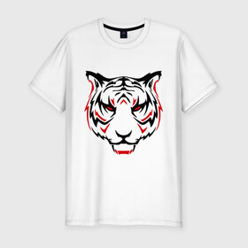 Мужская футболка премиум с принтом Голова тигра в Екатеринбурге, 92% хлопок, 8% лайкра | приталенный силуэт, круглый вырез ворота, длина до линии бедра, короткий рукав | Тематика изображения на принте: 