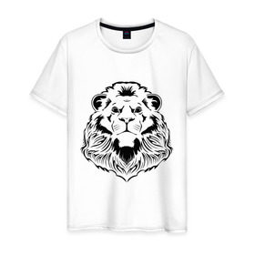 Мужская футболка хлопок с принтом Лев силуэт в Екатеринбурге, 100% хлопок | прямой крой, круглый вырез горловины, длина до линии бедер, слегка спущенное плечо. | животные | лев | лев силуэт | прикольные картинки