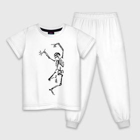 Детская пижама хлопок с принтом Танцующий скелет в Екатеринбурге, 100% хлопок |  брюки и футболка прямого кроя, без карманов, на брюках мягкая резинка на поясе и по низу штанин
 | Тематика изображения на принте: кости | танец | танцующий скелет | черепа