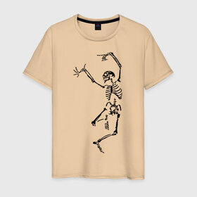 Мужская футболка хлопок с принтом Танцующий скелет в Екатеринбурге, 100% хлопок | прямой крой, круглый вырез горловины, длина до линии бедер, слегка спущенное плечо. | Тематика изображения на принте: кости | танец | танцующий скелет | черепа