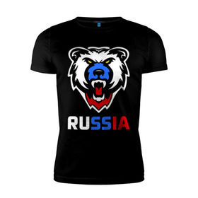 Мужская футболка премиум с принтом Русский медведь в Екатеринбурге, 92% хлопок, 8% лайкра | приталенный силуэт, круглый вырез ворота, длина до линии бедра, короткий рукав | медведь | русский медведь | я русский