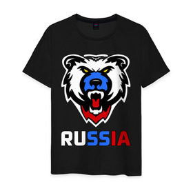Мужская футболка хлопок с принтом Русский медведь в Екатеринбурге, 100% хлопок | прямой крой, круглый вырез горловины, длина до линии бедер, слегка спущенное плечо. | медведь | русский медведь | я русский