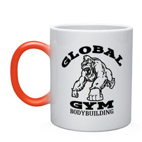 Кружка хамелеон с принтом Global Gym Bodybuilding в Екатеринбурге, керамика | меняет цвет при нагревании, емкость 330 мл | Тематика изображения на принте: global gym bodybuilding | силовой спорт | спорт