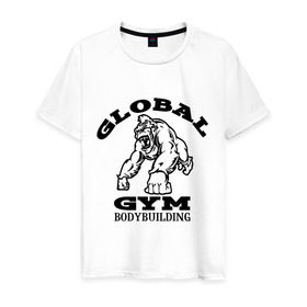 Мужская футболка хлопок с принтом Global Gym Bodybuilding в Екатеринбурге, 100% хлопок | прямой крой, круглый вырез горловины, длина до линии бедер, слегка спущенное плечо. | global gym bodybuilding | силовой спорт | спорт