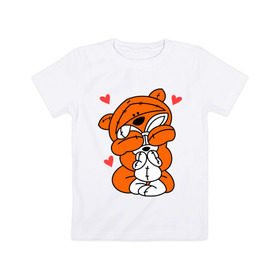 Детская футболка хлопок с принтом Мишка с зайкой в Екатеринбурге, 100% хлопок | круглый вырез горловины, полуприлегающий силуэт, длина до линии бедер | зайкой | заяц | кролик | любовь | медведь | мишка
