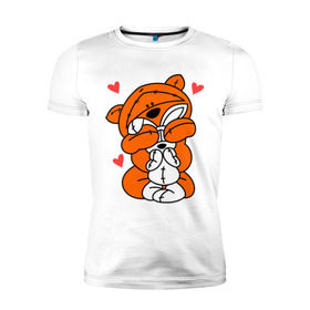 Мужская футболка премиум с принтом Мишка с зайкой в Екатеринбурге, 92% хлопок, 8% лайкра | приталенный силуэт, круглый вырез ворота, длина до линии бедра, короткий рукав | зайкой | заяц | кролик | любовь | медведь | мишка