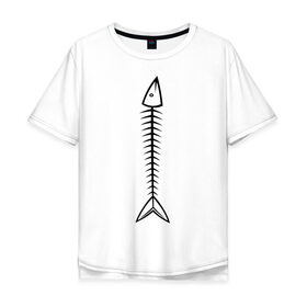 Мужская футболка хлопок Oversize с принтом Рыбная кость в Екатеринбурге, 100% хлопок | свободный крой, круглый ворот, “спинка” длиннее передней части | кость | рыба | рыбная кость | селедка