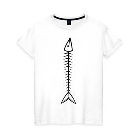 Женская футболка хлопок с принтом Рыбная кость в Екатеринбурге, 100% хлопок | прямой крой, круглый вырез горловины, длина до линии бедер, слегка спущенное плечо | кость | рыба | рыбная кость | селедка