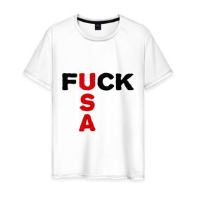 Мужская футболка хлопок с принтом Fuck USA 1 в Екатеринбурге, 100% хлопок | прямой крой, круглый вырез горловины, длина до линии бедер, слегка спущенное плечо. | usa 1