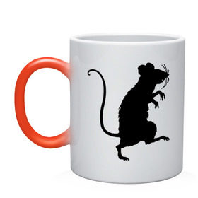 Кружка хамелеон с принтом Силуэт крысы в Екатеринбурге, керамика | меняет цвет при нагревании, емкость 330 мл | Тематика изображения на принте: животные | крыса | мышь | силуэт крысы | хомяк