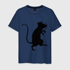 Мужская футболка хлопок с принтом Силуэт крысы в Екатеринбурге, 100% хлопок | прямой крой, круглый вырез горловины, длина до линии бедер, слегка спущенное плечо. | животные | крыса | мышь | силуэт крысы | хомяк