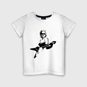 Детская футболка хлопок с принтом Мэрилин Монро с гитарой в Екатеринбурге, 100% хлопок | круглый вырез горловины, полуприлегающий силуэт, длина до линии бедер | Тематика изображения на принте: гитара