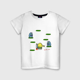 Детская футболка хлопок с принтом Doodle Jump в Екатеринбурге, 100% хлопок | круглый вырез горловины, полуприлегающий силуэт, длина до линии бедер | Тематика изображения на принте: doodle jump | дудл жамп | игры | мобильные игры