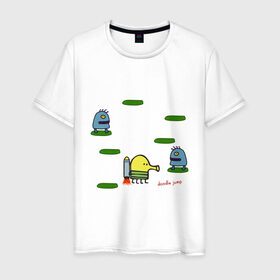 Мужская футболка хлопок с принтом Doodle Jump в Екатеринбурге, 100% хлопок | прямой крой, круглый вырез горловины, длина до линии бедер, слегка спущенное плечо. | doodle jump | дудл жамп | игры | мобильные игры