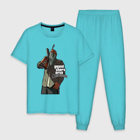 Мужская пижама хлопок с принтом GTA San Andreas в Екатеринбурге, 100% хлопок | брюки и футболка прямого кроя, без карманов, на брюках мягкая резинка на поясе и по низу штанин
 | gta | gta san andreas | gtasa | мобильные игры