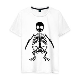 Мужская футболка хлопок с принтом Пингвин скелет в Екатеринбурге, 100% хлопок | прямой крой, круглый вырез горловины, длина до линии бедер, слегка спущенное плечо. | пингвин | скелет