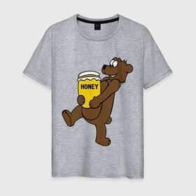 Мужская футболка хлопок с принтом Медведь с медом в Екатеринбурге, 100% хлопок | прямой крой, круглый вырез горловины, длина до линии бедер, слегка спущенное плечо. | животные | медведь с медом медведь мед | сладкое