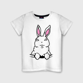 Детская футболка хлопок с принтом Зайчик в кармашке в Екатеринбурге, 100% хлопок | круглый вырез горловины, полуприлегающий силуэт, длина до линии бедер | белый кролик | животные | зайка | зайчик в кармашке | кролик