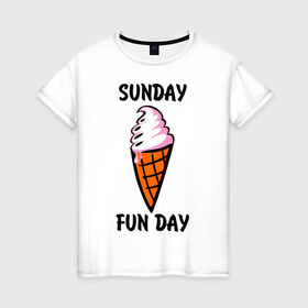 Женская футболка хлопок с принтом Рожок в Екатеринбурге, 100% хлопок | прямой крой, круглый вырез горловины, длина до линии бедер, слегка спущенное плечо | sunday fun day | воскресенье веселый день