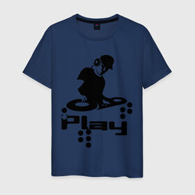 Мужская футболка хлопок с принтом Диджик играй в Екатеринбурге, 100% хлопок | прямой крой, круглый вырез горловины, длина до линии бедер, слегка спущенное плечо. | диджик играй | музыка | наушники | электронная