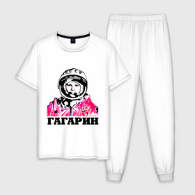 Мужская пижама хлопок с принтом Гагарин в Екатеринбурге, 100% хлопок | брюки и футболка прямого кроя, без карманов, на брюках мягкая резинка на поясе и по низу штанин
 | 