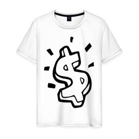 Мужская футболка хлопок с принтом Доллар в Екатеринбурге, 100% хлопок | прямой крой, круглый вырез горловины, длина до линии бедер, слегка спущенное плечо. | 