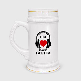 Кружка пивная с принтом Мне нравится David Guetta в Екатеринбурге,  керамика (Материал выдерживает высокую температуру, стоит избегать резкого перепада температур) |  объем 630 мл | david guetta | dj | rnb | клубные | мне нравится | музыка | сердечко