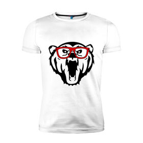 Мужская футболка премиум с принтом Медведь в очках в Екатеринбурге, 92% хлопок, 8% лайкра | приталенный силуэт, круглый вырез ворота, длина до линии бедра, короткий рукав | животные | медведь | медведь в очках | прикольные картинки