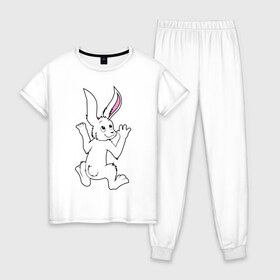 Женская пижама хлопок с принтом Кролик в Екатеринбурге, 100% хлопок | брюки и футболка прямого кроя, без карманов, на брюках мягкая резинка на поясе и по низу штанин | 