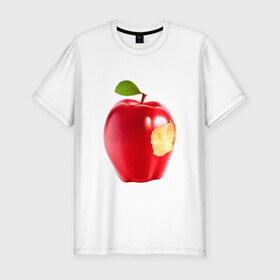 Мужская футболка премиум с принтом В яблочко! в Екатеринбурге, 92% хлопок, 8% лайкра | приталенный силуэт, круглый вырез ворота, длина до линии бедра, короткий рукав | apple | в яблочко | любовь | яблоко