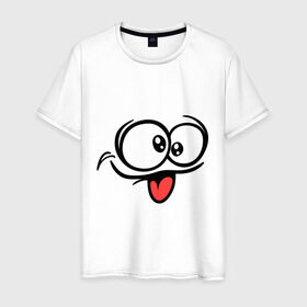 Мужская футболка хлопок с принтом Балдежный смайлик в Екатеринбурге, 100% хлопок | прямой крой, круглый вырез горловины, длина до линии бедер, слегка спущенное плечо. | smile | прикольная мордочка | рожа | рожица | смайл | смайлик | язык