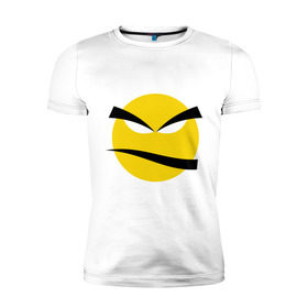 Мужская футболка премиум с принтом Злой смайлик в Екатеринбурге, 92% хлопок, 8% лайкра | приталенный силуэт, круглый вырез ворота, длина до линии бедра, короткий рукав | bad | smile | yellow | грозный | желтый | злой | смайл | смайлик