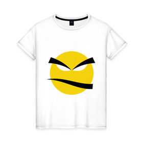 Женская футболка хлопок с принтом Злой смайлик в Екатеринбурге, 100% хлопок | прямой крой, круглый вырез горловины, длина до линии бедер, слегка спущенное плечо | bad | smile | yellow | грозный | желтый | злой | смайл | смайлик