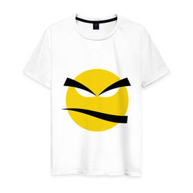 Мужская футболка хлопок с принтом Злой смайлик в Екатеринбурге, 100% хлопок | прямой крой, круглый вырез горловины, длина до линии бедер, слегка спущенное плечо. | bad | smile | yellow | грозный | желтый | злой | смайл | смайлик
