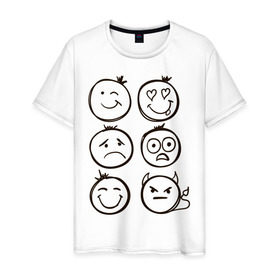 Мужская футболка хлопок с принтом Эмоции в Екатеринбурге, 100% хлопок | прямой крой, круглый вырез горловины, длина до линии бедер, слегка спущенное плечо. | смайл | смайлик | смайлики | смайлы | эмоции