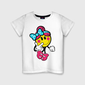 Детская футболка хлопок с принтом Девочка смайл в Екатеринбурге, 100% хлопок | круглый вырез горловины, полуприлегающий силуэт, длина до линии бедер | девочка смайл | милашка | смайл | смайлик