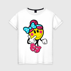 Женская футболка хлопок с принтом Девочка смайл в Екатеринбурге, 100% хлопок | прямой крой, круглый вырез горловины, длина до линии бедер, слегка спущенное плечо | девочка смайл | милашка | смайл | смайлик