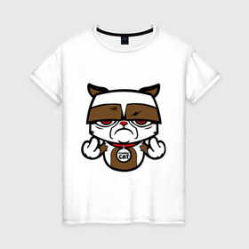 Женская футболка хлопок с принтом Злой кот в Екатеринбурге, 100% хлопок | прямой крой, круглый вырез горловины, длина до линии бедер, слегка спущенное плечо | животные | злой кот | киса | кот | котик | котофей | мурка