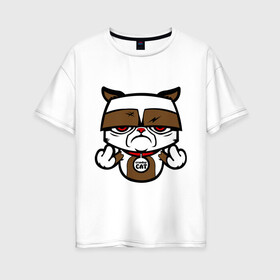 Женская футболка хлопок Oversize с принтом Злой кот в Екатеринбурге, 100% хлопок | свободный крой, круглый ворот, спущенный рукав, длина до линии бедер
 | животные | злой кот | киса | кот | котик | котофей | мурка