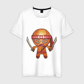 Мужская футболка хлопок с принтом глянцевая печенюха ниндзя в Екатеринбурге, 100% хлопок | прямой крой, круглый вырез горловины, длина до линии бедер, слегка спущенное плечо. | ниндзя | человечки