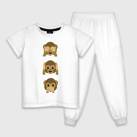 Детская пижама хлопок с принтом Не вижу, не слышу, не скажу в Екатеринбурге, 100% хлопок |  брюки и футболка прямого кроя, без карманов, на брюках мягкая резинка на поясе и по низу штанин
 | Тематика изображения на принте: emojin | обезьяны | эмоджин