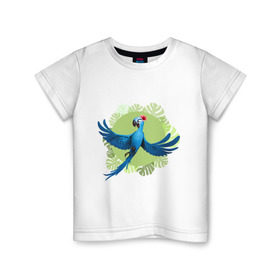 Детская футболка хлопок с принтом Жемчужинка в Екатеринбурге, 100% хлопок | круглый вырез горловины, полуприлегающий силуэт, длина до линии бедер | ара | жемчужинка | мультик | мяльтяшки | птица | рио | рио 2 | синий попугай