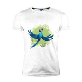 Мужская футболка премиум с принтом Жемчужинка в Екатеринбурге, 92% хлопок, 8% лайкра | приталенный силуэт, круглый вырез ворота, длина до линии бедра, короткий рукав | ара | жемчужинка | мультик | мяльтяшки | птица | рио | рио 2 | синий попугай
