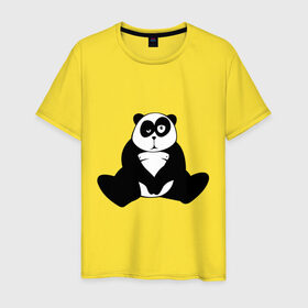 Мужская футболка хлопок с принтом Уставшая панда в Екатеринбурге, 100% хлопок | прямой крой, круглый вырез горловины, длина до линии бедер, слегка спущенное плечо. | панда